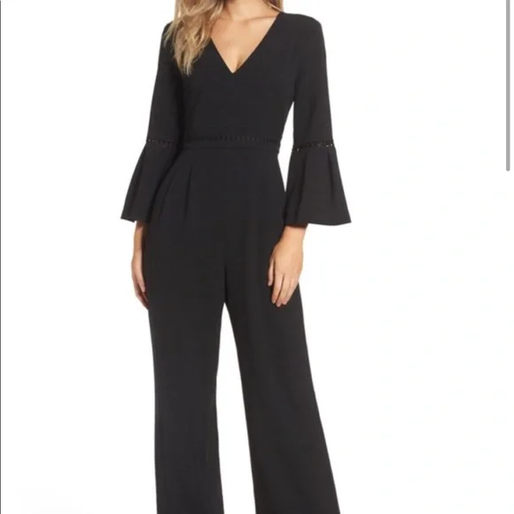 Eliza J Bell Sleeve Wide Leg Jumpsuit, Black size 6 - Picture 2 of 10